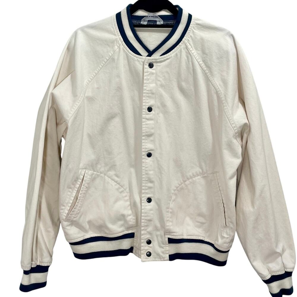 Vintage 90s White Bomber Jacket Van Heusen Cotton Snap Button Men's Large
